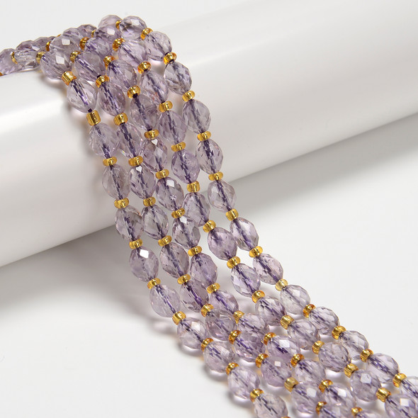 Amethyst, Light, Natural, Faceted Rice Beads, One 6x8mm Strand