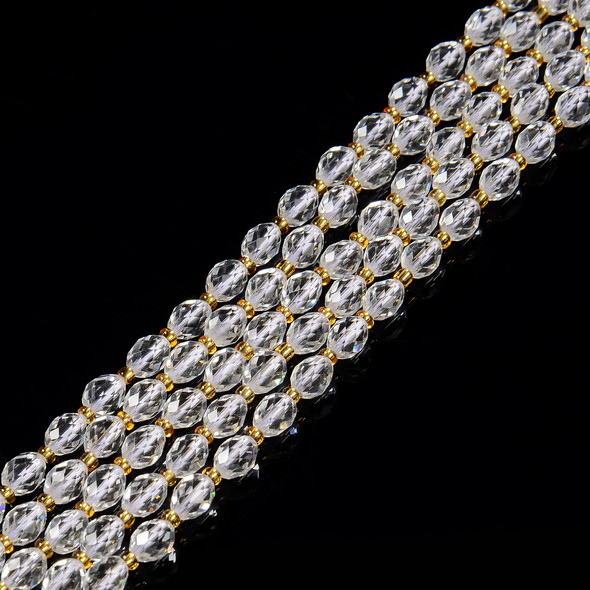 Crystal Quartz, Natural, Faceted Rice Beads, One 6x8mm Strand