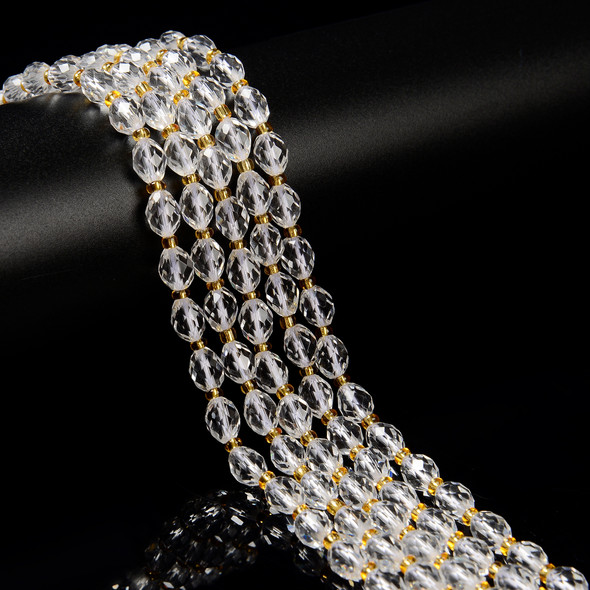 Crystal Quartz, Natural, Faceted Rice, One 6x8mm Strand