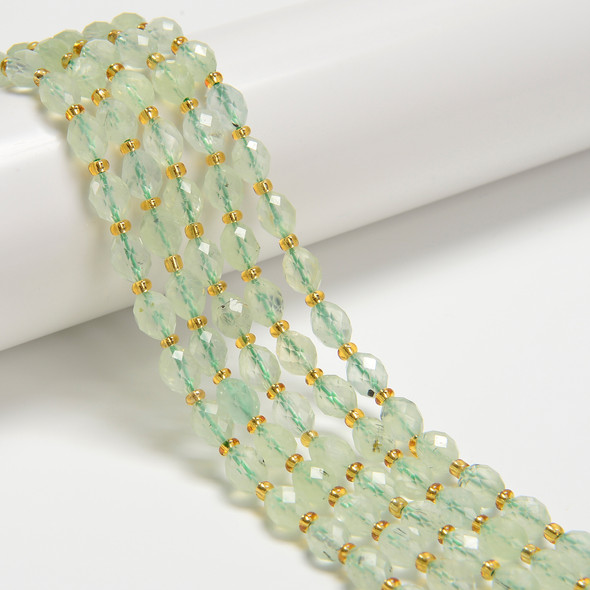 Prehnite, Natural, Faceted Rice Beads, One 6x8mm Strand