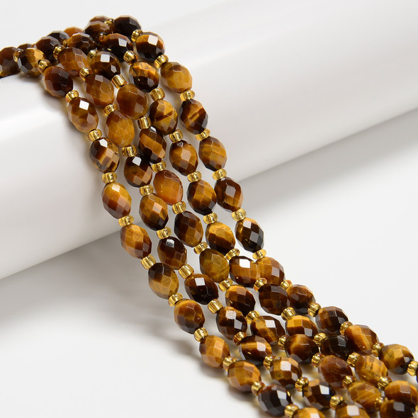 Tiger Eye, Natural, Faceted Rice, One 6x8mm Strand
