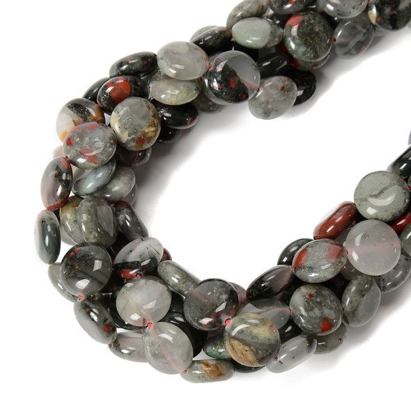 Bloodstone, Natural, Smooth Coin, One 15mm Strand