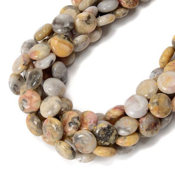 Crazy Lace Agate, Natural, Smooth Coin, One 15mm Strand