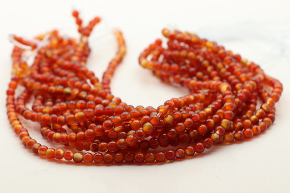 Carnelian Agate, Heated, Smooth Round, 8mm with 2mm Hole, One Strand