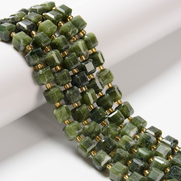 Jade, Nephrite, Canadian, Natural, Faceted Cube, One 6mm Strand