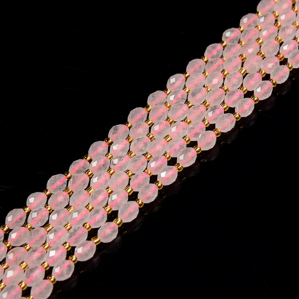 Rose Quartz, Enhanced, Faceted Rice Beads, One 6x8mm Strand