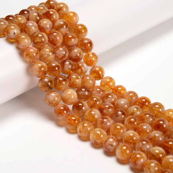 Citrine, Quartz, Heated, Smooth Round, One 10mm Strand