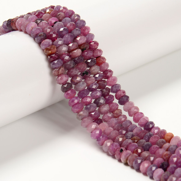 Ruby, Natural, Faceted Rondelle, One 6x4mm Strand