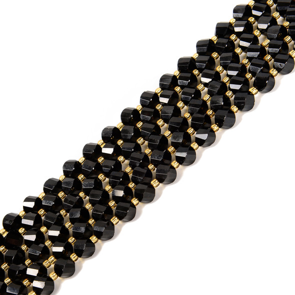 Onyx, Black, Dyed, Faceted Twisted Helix Beads, One 8mm Strand
