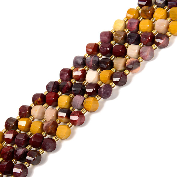 Mookaite Jasper, Natural, Faceted Twisted Helix Beads, One 8mm Strand