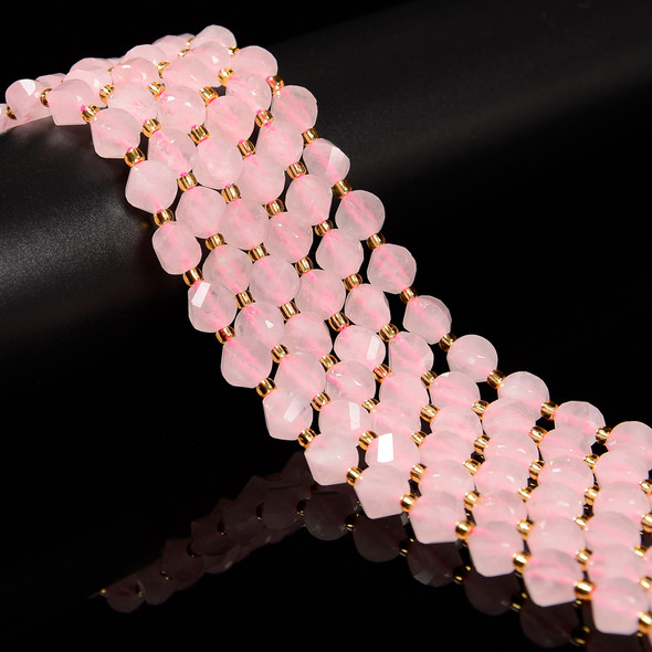 Rose Quartz,  Enhanced, Faceted Twisted Helix Beads, One 8mm Strand