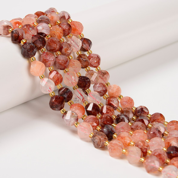 Red Hematoid, Quartz, Natural, Faceted Twisted Helix Beads, 8mm