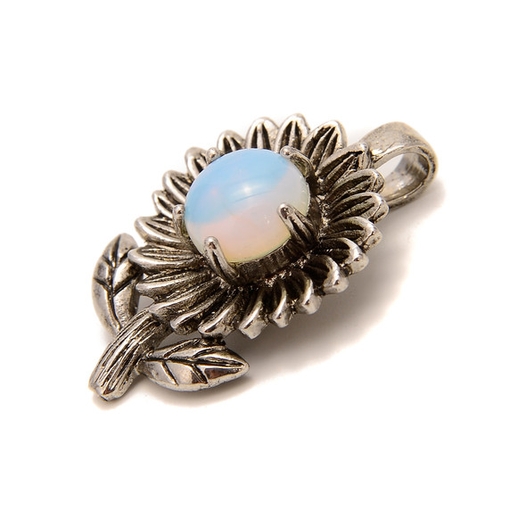 Glass, Opalite, Sunflower, One Pendant, 33x22mm