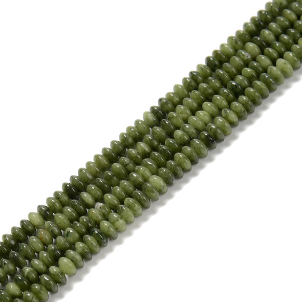 Jade, Nephrite, Green, Natural, Heishi Bicone, One 3x6mm Strand