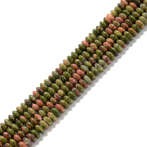 Unakite, Natural, Heishi Bicone, One 3x6mm Strand