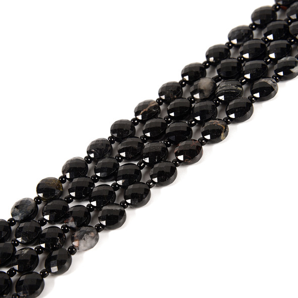 Tourmaline, Black, Natural, Faceted, Hexagon Coin, One 10mm Strand