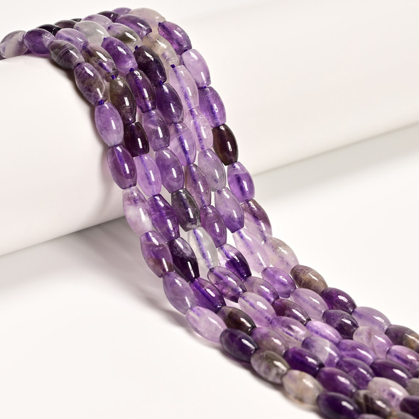 Amethyst, Natural, Smooth Rice Beads, One 5x8mm Strand