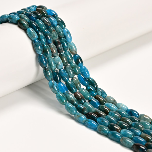 Apatite, Neon, Natural, Smooth Rice Beads, One 5x8mm Strand