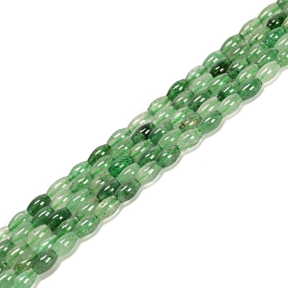 Strawberry Quartz, Green, Natural,, Smooth Rice Beads, One 5x8mm Strand