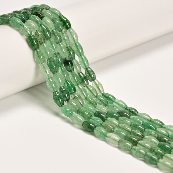 Strawberry Quartz, Green, Natural,, Smooth Rice Beads, One 5x8mm Strand