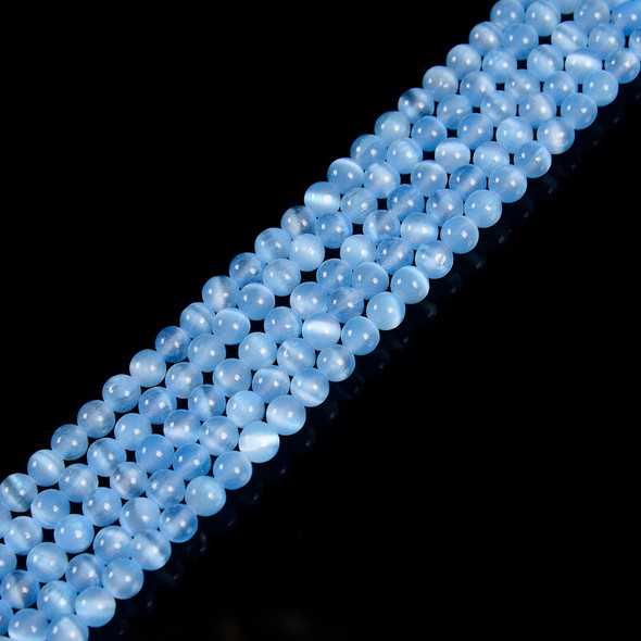6mm Selenite, Blue, Dyed, Smooth Round