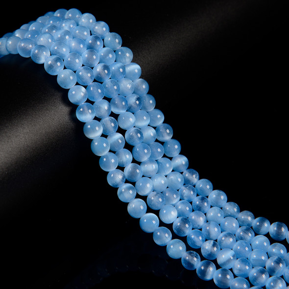 6mm Selenite, Blue, Dyed, Smooth Round
