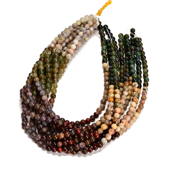6mm Crazy Lace Agate & India Agate Mix, Natural, Smooth Round