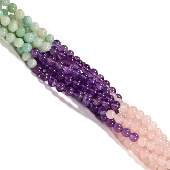 6mm Mix, Amazonite, Amethyst, Rose Quartz, Fluorite, Aventurine, Smooth Round