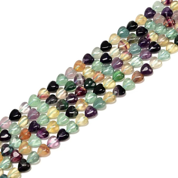 Fluorite, Mix, Natural, Puffy Heart, One 10mm Strand