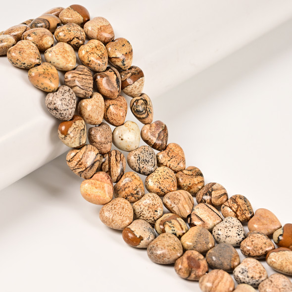 Picture Jasper, Natural, Puffy Heart, One 10mm Strand