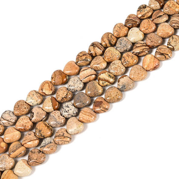 Picture Jasper, Natural, Puffy Heart, One 10mm Strand