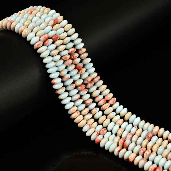 Impression Jasper, Blue, Dyed, Heishi Bicone, One 3x6mm Strand