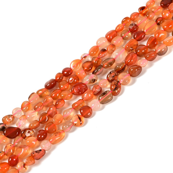 Carnelian Agate, Mix, Heated, Smooth, Nuggets, Varied Sizes, One 8-10mm Strand