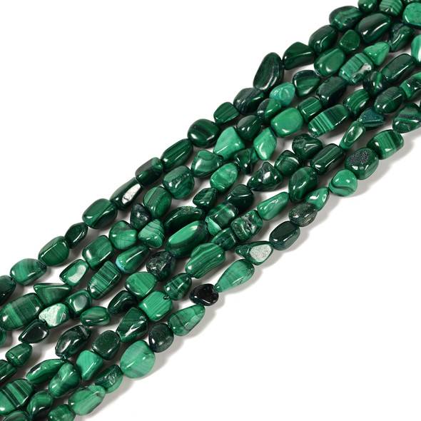 Malachite, Natural, Smooth, Nuggets, Varied Sizes, One 8-10mm Strand