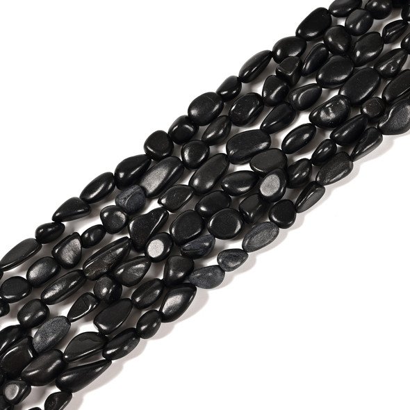 Shungite, Natural, Smooth, Nuggets, Varied Sizes, One 8-10mm Strand