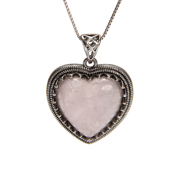 Rose Quartz, Enhanced, Heart Studded, One Pendant, 35x25mm