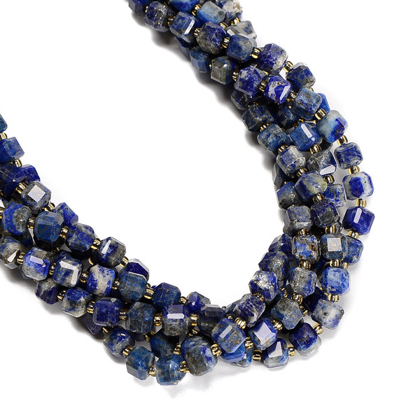 Lapis, Natural, Fancy Faceted Cube Beads, One 6mm Strand