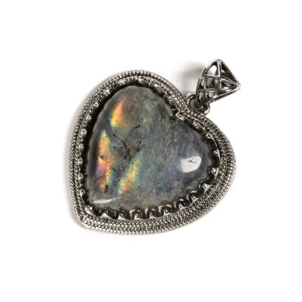 Labradorite, Faceted, Natural, Heart Studded, One Pendant, 35x25mm