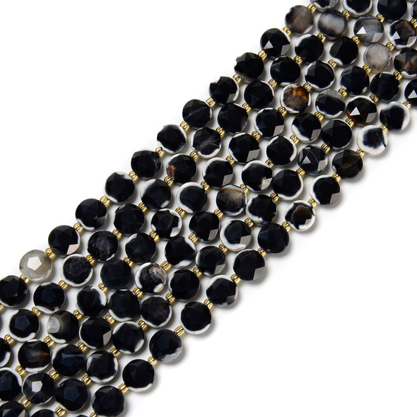 Fire Agate, Black, Dyed, Faceted, Hexagon Coin, One 10mm Strand
