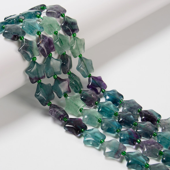 Fluorite, Mixed, Natural, Smooth, Stars, One 15mm Strand
