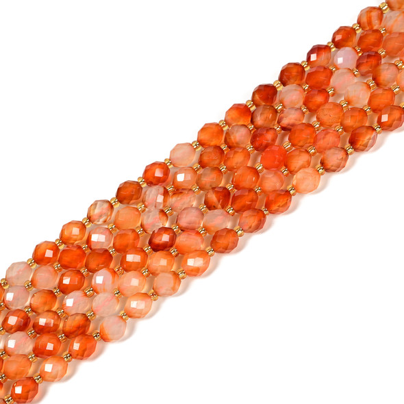 Carnelian Agate, Mix, Heated, Faceted Rice Beads, One 6x8mm Strand
