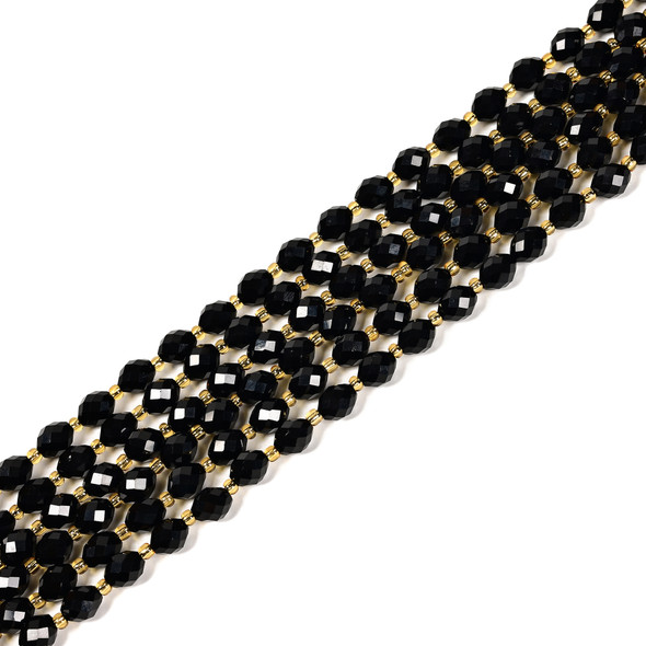 Onyx, Black, Dyed, Faceted Rice, One 6x8mm Strand