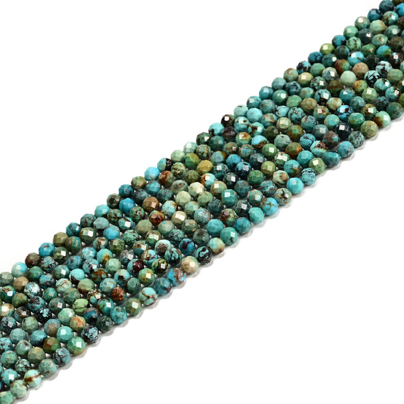 Turquoise, Chinese, Blue, Stabilized, Faceted Round, One 4mm Strand