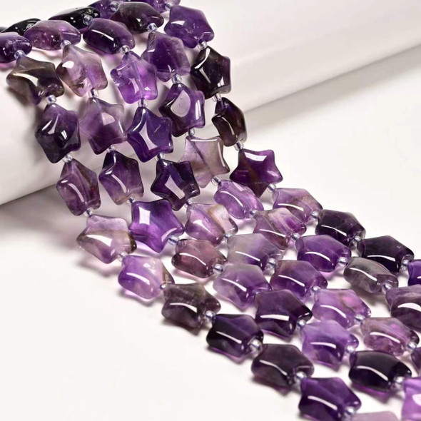 Amethyst, Natural, Smooth Stars, One 15mm Strand