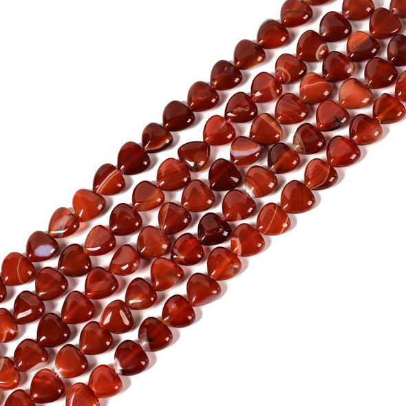 Carnelian, Dark, Heated, Puffy Heart, One 10mm Strand