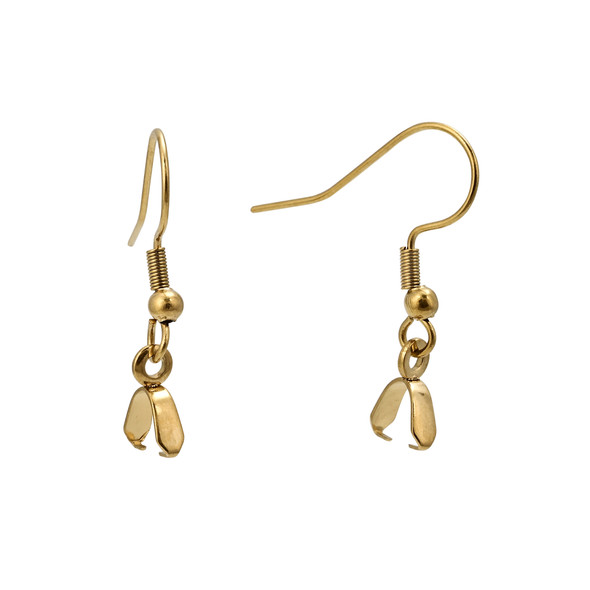 Ear Wires, Pinch Style, 20mm, 24 gauge, Gold Plated Stainless Steel, 10 PCS