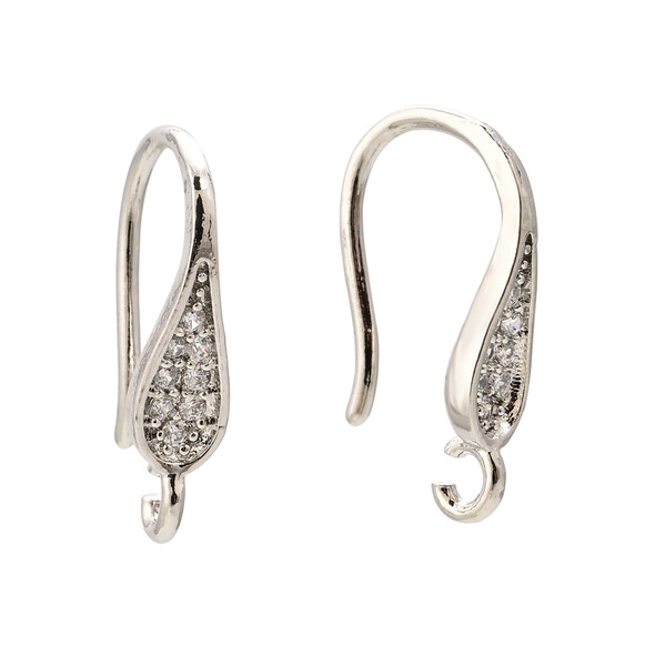 Ear Wires, 16mm, 20 gauge, Silver Plated over Copper with Crystal, 1 pair