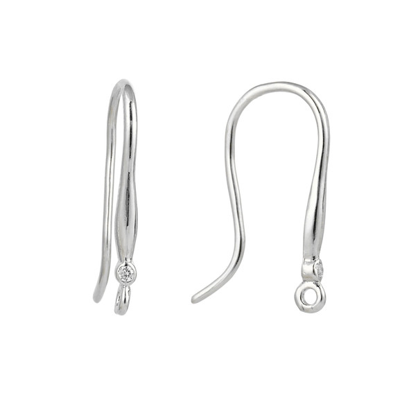 Ear Wires, 19mm, 21 gauge, Silver Plated over Copper with Crystal, 1 pair