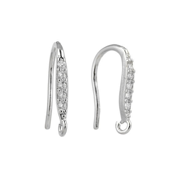 Ear Wires, 14mm, 20 gauge, Silver Plated over Copper with Crystal, 1 pair