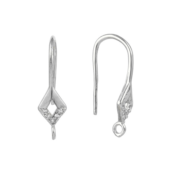 Ear Wires, 18mm, 20 gauge, Silver Plated over Copper with Crystal, 1 pair